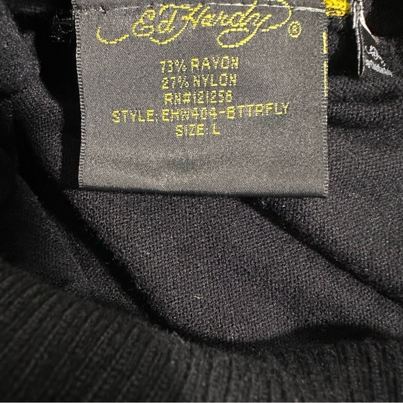 Vtg Ed Hardy By Christian Audigier Hooded Mini Dress SZ Large Knit Butterfly EUC - Picture 5 of 11